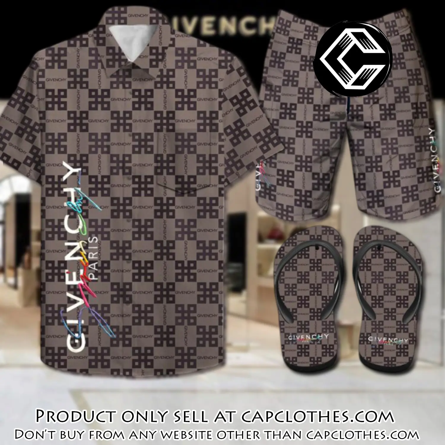 Givenchy combo hawaii shirt shorts flip flops luxury brand summer outfit hsf029 cc5808462